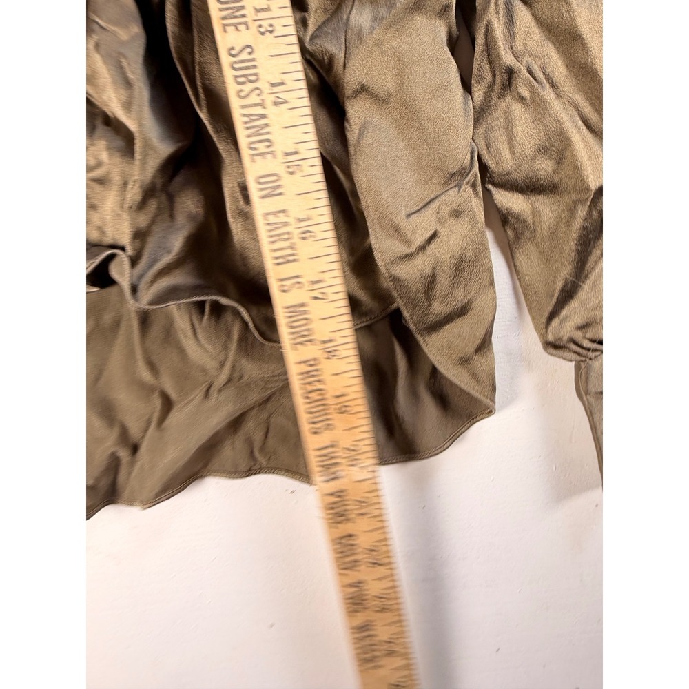 Vince Blouse Women S Olive Brown Excellent Silk Satin Long Sleeve Drape V-Neck - Picture 3 of 4